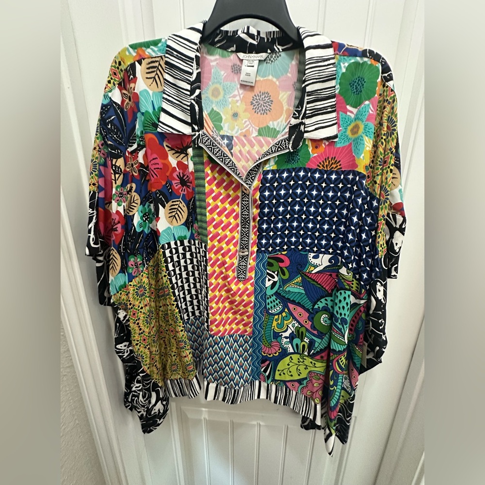 NWT$119  John Mark Multicolor  retro swing artsy Patchwork Blouse 2x-3x